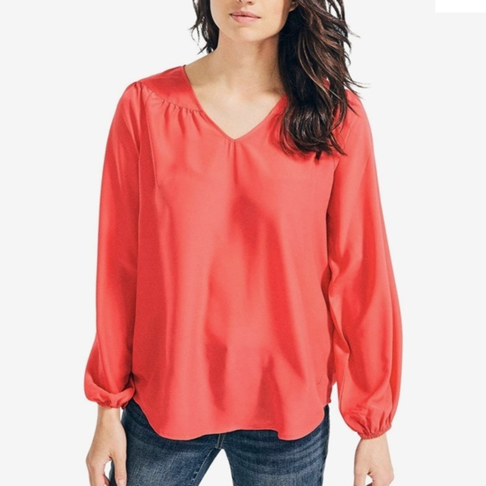 Women's Long Sleeve V-Neck LS Blouse Size Large Red